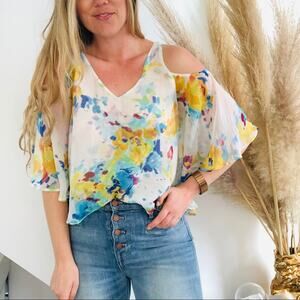 ANTHROPOLOGIE MAEVE White Floral Silk Cold Shoulder Tank Blouse Top Shirt Small